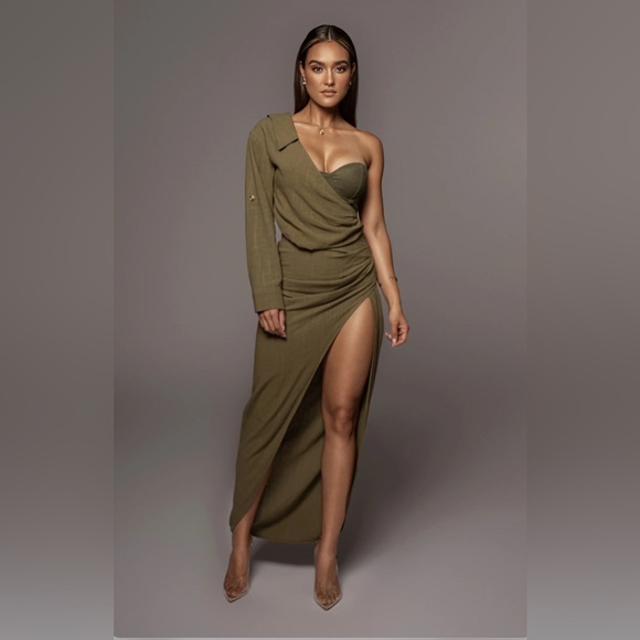 One-Shoulder Olive Dress - Picture 1 of 2